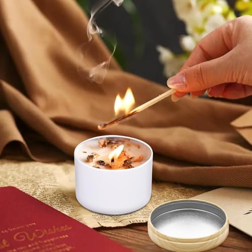 24-Pack 8oz Candle Tins with Wood-Grain Printing Lids, Metal Candle Jars for Candle Making, Empty Containers Vessels Bulk for Small Business & Beginners DIY Storage -Wood White