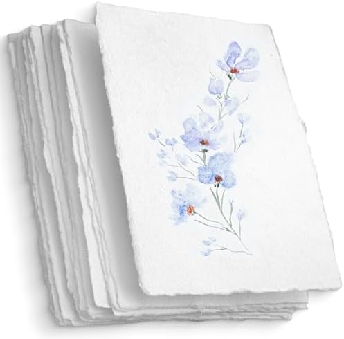 Wanderings Handmade White Deckle Edge Blank Paper - 10" x 12" - Recycled - Pack of 25 - Watercolor/Mixed Media Paper - Artwork Posters Signs Menus Invitations - Extra 300 GSM - Large