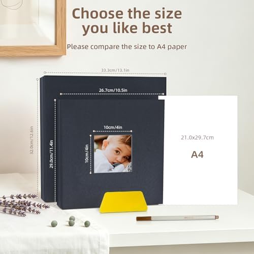 Popotop Photo Album Self Adhesive with Picture Display Window,40 Pages DIY Scrapbooking Supplies Kit for 4x6 10x12 Picture,Linen Cover Memory Book for Baby Wedding, with Scraper and Metallic Pen