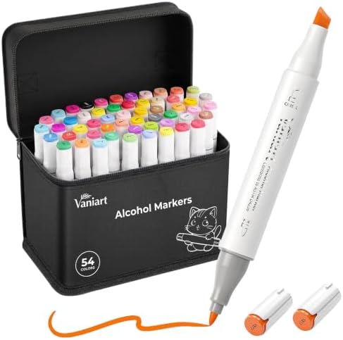 Professional Alcohol Markers, 54 Colors Fine & Chisel Sketch Pens | Permanent Ink & Dual Tip for Adult Coloring Book, Drawing, Cards, Journaling, Planner – Art Supplies Gift for Kids Girl Boy