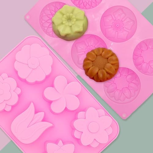 4 Pcs Flower Soap Molds Rose Silicone Molds Cake Molds Floral Chocolate Mold Set for Home Handmade DIY Candle Baking Tray Bars Wax Melts Tool