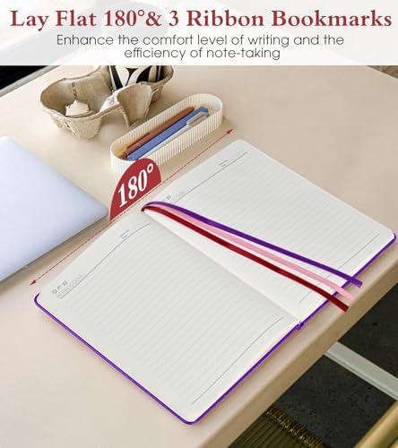 PAIBAS Lined Journal Notebook for Women Men, 160 Pages, A5 Hardcover Vintage Leather Journaling Notebooks for Work, School, Note Taking, Travel, Bible Study, Daily Diary for Writing 5.8"x8.5" (Purple)