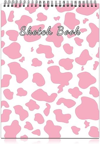 Deokke Sketchbook Top Spiral Bound Sketch Pad, 9 x 12 inch,100GSM Thick Paper,50 Sheets 100 Pages,Art Sketch Book Aesthetic Cute Drawing Writing Paper,for Girls Women-Pink Cow Pattern Western