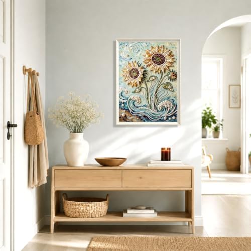 FunooFuno 2 Pcs Sunflower Rose Pearl Diamond Art Kits for Adults, 16" x 20"