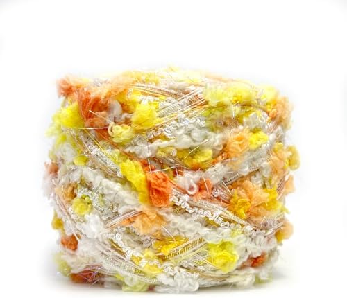Soft Fancy Yarn for Crochet and Knitting, Novelty Art Yarn for DIY Crafts, Textured Decorative Yarn for Weaving, Handmade Projects and Home Decor (Sunny Gold)