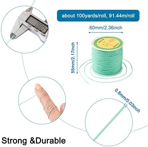 100 Yards 0.8mm Braided Nylon Crafting Thread Chinese Knotting Beading String Macrame Cord Rope for Necklace Bracelet Jewelry Craft Making, Aquamarine