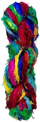 Maker's Craft Recycled Fuzzy Fringes Sari Silk Ribbon Yarn 35yards, 100Grams for DIY Knitting Crocheting Gift Wrapping, Christmas Decoration, Macrame Makers, Jewelry Making, Rugs Hooking (Multicolor)