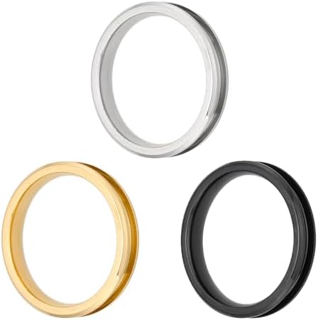 MECCANIXITY 3 Pcs Titanium Steel Ring Blank, 4mm Width Grooved Inlay Ring Blanks for Jewelry Making DIY Craft Supplies(Black/Gold/Silver, Size 9)