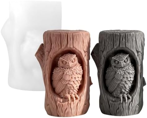 Konrisa Candle Making Molds,Tree Stump Owl Silicone Candle Molds for Resin Candle Soap,Epoxy Resin Casting Molds, DIY Cylinder Candle