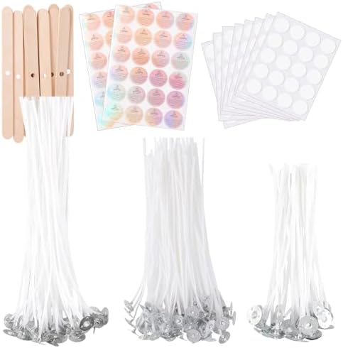 150-Piece Candle Wicks Kit with Stickers, Holders & Labels, 4/6/8 Inch