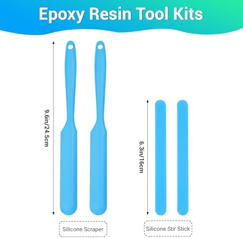 Gartful Silicone Stir Sticks Kit for Epoxy, 2pcs Spatula Scraper, 2pcs Large Silicone Resin Stirring Sticks, Reusable DIY Craft Tool for Mixing Resin, Paint, Waxing, Liquid, Set of 4, Blue