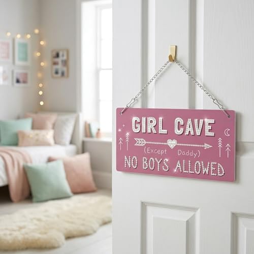 CraftBliss DIY Diamond Painting Kit, Girl Cave (Except Daddy) No Boys Allowed Sign, 5D Sparkling Diamond Art Hanging Decor for Bedroom Wall Door, Creative Craft Gift for Teens & DIY Lovers