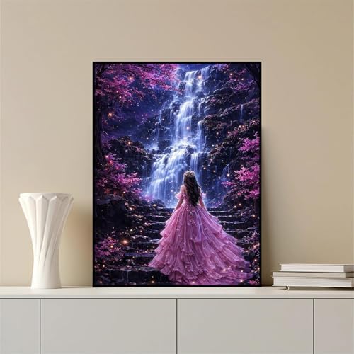 WNPOKN Pink Waterfall Diamond Art Kits for Adults 12 x 16inch