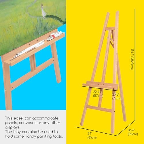 MEEDEN Art Easel Stand for Display - Adjustable Beech Wood Floor Easels for Painting, Holding Canvas up to 60", Ideal for Artist, Adults Painting Canvas, Drawing, Signs - Middle