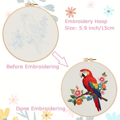 Nuberlic Parrot Embroidery Kit for Beginners, Animal Cross Stitch Kit