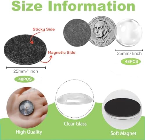 97pcs DIY Fridge Magnets Craft Set Include 1-Inch Paper Punch,Craft Magnets Glass Ceramic Ferrite Magnet with Adhesive Backing and Clear Glass Cabochons for Refrigerator (48 Sets,1 Inch, Round)