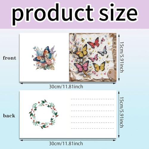 Diamond Art Cards with Envelopes–6PCS DIY Diamond Painting Greeting Cards Kit | Card Making Kit with Bling for Adults & Beginners | Birthday,Holiday & Thank You Cards (Insect Butterfly)