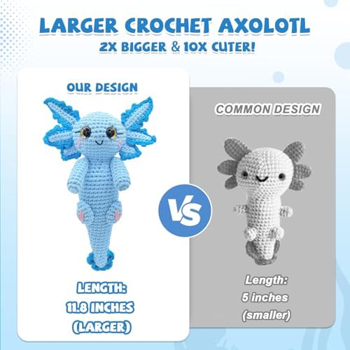 SGIBYN Crochet Kit for Beginners - DIY 11.8 Inch Large Axolotl with Video