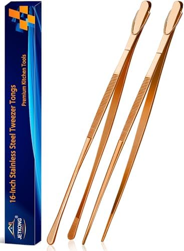 JETKONG 2 Pcs 16-Inch Extra-Large Kitchen Tweezers and Tongs - Giant Stainless Steel Food Tweezers - Rose Gold
