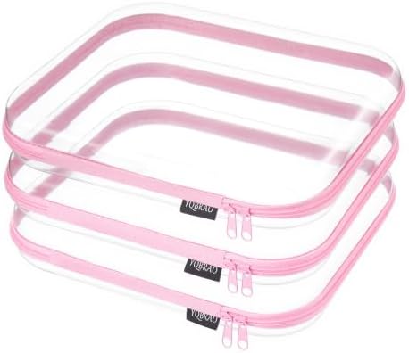 YQBRAO Clear Hard Shell Zipper Cases, 3 Large Travel Organizers, Pink