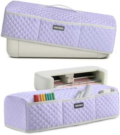 AMOIGEE Dust Cover for Latest Cutting Machine Cricutt Explore 5, Quilted Protective Cover with Storage Pockets for Cutting Machine, Floral Fabric Anti-Dust Cover for Craft Machine Organizer