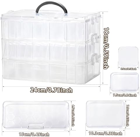 Bead Containers Storage Box for Art Craft Storage,3-Tier Stackable Storage Organizers,61pcs Pieces Plastic Storage Cases Mini Clear Bead Storage Containers Transparent Boxes