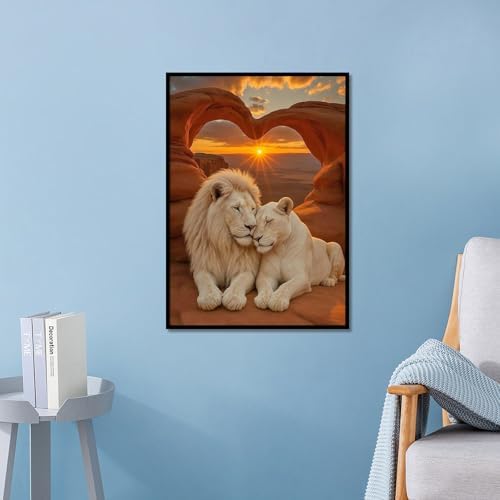 MVVMTOP Diamond Painting Kit for Adults 5D DIY Lion Full Drill Round Diamond Art Kits for Beginners Crystal Rhinestone Embroidery Painting Home Wall Decor Gift