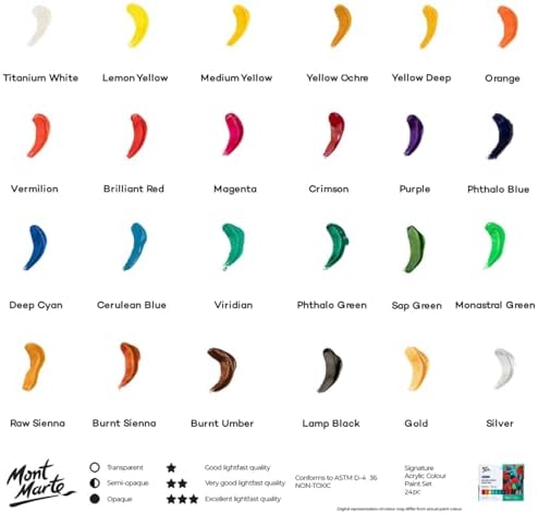 Mont Marte Acrylic Paint Set 24 Colours 36ml 2 PACK, Perfect for Canvas, Wood, Fabric, Leather, Cardboard, Paper, MDF and Crafts