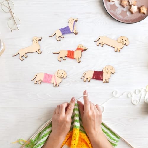 NBEADS 24 Pcs 2 Styles Wooden Animals Floss Bobbins, 2 Sizes Front and Side Dog Shaped Cross Stitch Bobbin Pet Theme Embroidery Thread Cards Winding Board for DIY Sewing Storage