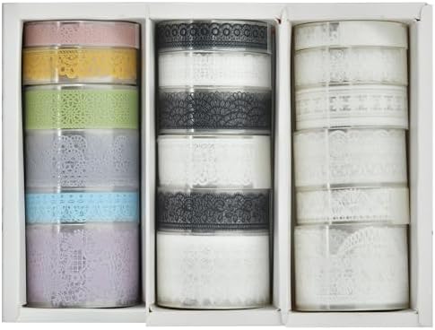 18 Rolls Lace Washi Tape Set, Black White Lace Decorative Tapes for Scrapbooking Supplies, Junk Journal, Bullet Journaling, DIY Arts and Crafts