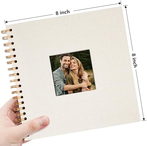 Vienrose 8x8 Inch Scrapbook DIY Small Hardcover Kraft White Pages Scrapbook Photo Album Linen Cover Scrap Book Photo Albums Scrapbooking Supplies Kit for Couple Family Wedding Travel