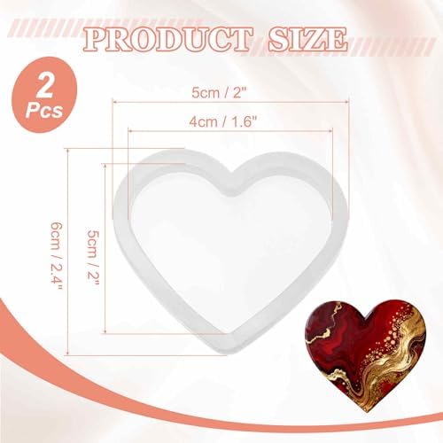 MECCANIXITY 2 Pcs Coaster Silicone Casting Mould, 4x5cm/1.6x2in Heart Shape Epoxy Casting Resin Mould Tools for Resin Coaster Home Decor DIY Craft Handmade Colorful Amber Handicraft