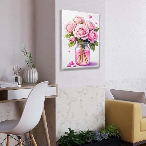 ATDMS Paint by Numbers Kit for Adults with Frame Flowers Paint by Number with Easel Floral Adult Paint by Number Kits Framed Canvas DIY Acrylic Oil Painting Kits for Home Wall Decor 8x12 Inch