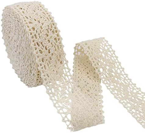 Beige Lace Ribbon 12 Yards Cotton Sewing Lace Trim Crochet for Crafts, Gift Package Wrapping, Bridal Wedding Decoration, Scrapbooking Supplies