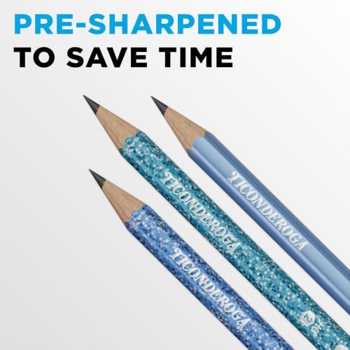 Ticonderoga Wood-Cased Pencils Pre-Sharpened, Arctic Blues, 18 Count