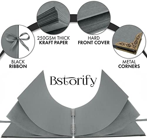Bstorify Square Scrapbook Photo Albums 80 Pages (11 x 11 Inch) Grey | Hardcover with Thick 200 GSM Kraft Paper, Ideal for Your Scrapbooking Albums, Art & Craft Projects (Grey, 11 x 11 Inch)
