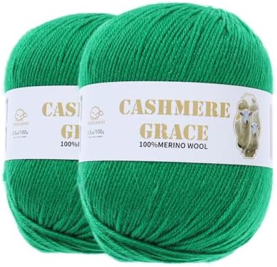 100% Pure Natural Merino Wool Yarn (4ply) - Each Ball 3.5 OZ/Approximately 320 Yards - Hand-Knitting/Crochet/Knitting - Soft and Non-irritating [2 Ball Set] (Green)