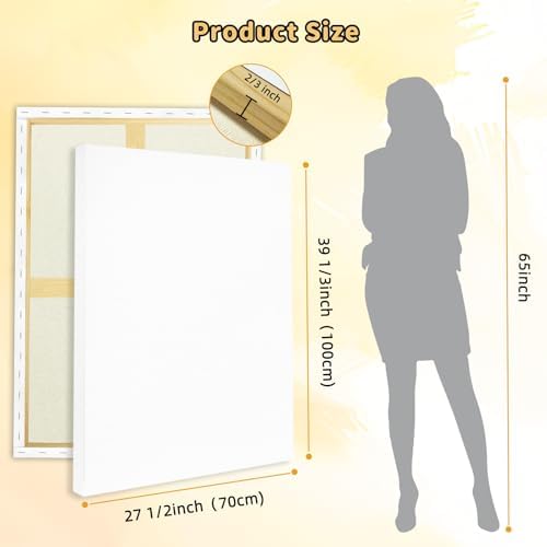 2-Pack 28x40 Large Stretched Canvas 380gsm Cotton for Oil & Acrylic | 70x100cm, Gallery Wrapped , 380gsm heavy-duty 100% cotton, triple acid-free gesso, warp resistant & no bleed
