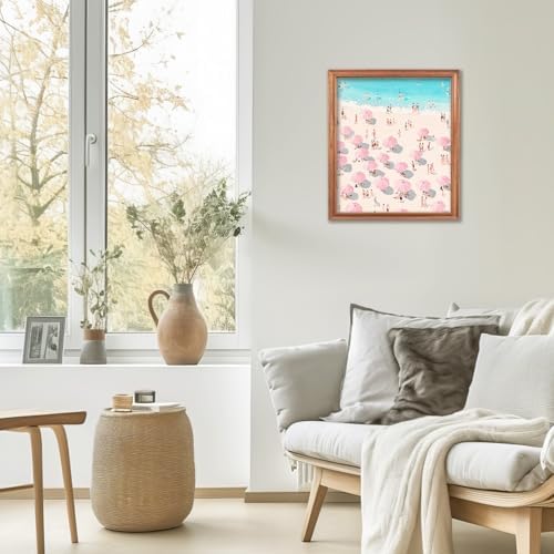 RLTXBUK Coastal Beach Diamond Art Kits, Pastel Pink Summer Ocean Seaside Landscape Gem Diamond Painting Art Kits for Kids Adults Beginners, Coastal Granddaughter Room Decor, 9.8x11.8 Inch
