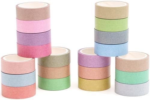 YUBBAEX 20 Rolls Solid Colors Washi Tape Set Pastel Colored Masking Rainbow Decorative Tapes, Designer's Selection (Macaron)