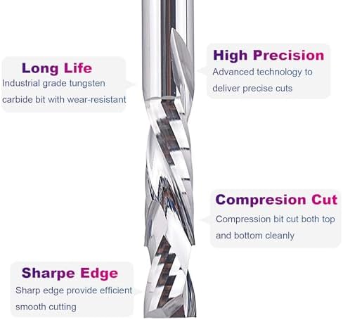 SpeTool Compression Router Bits 1/4 inch Shank 1/4" Cutting Diameter ,Carbide UP Down CNC Router Bits Set Wood Router End Mills Carving Slotting Edge Cutting