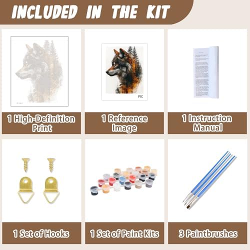 XTCIXAL Paint by Numbers Kit for Adults, Wolf - 16X20 Inch