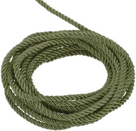 MECCANIXITY Twisted Cord Trim, 5 Yard 5mm 3-Ply Twine Braided Rope Shiny Thread String for Craft Gift Bag Curtain Christmas Decor, Olive Green - 5m