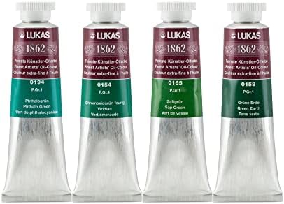 LUKAS 1862 Professional Artist Oil Paint - Greens, 37 mL - Set of 4 - Outstanding Lightfastness, Non-Yellowing, with Beeswax for Smooth, Buttery Texture, Consistent Hue, Ideal for Professional Artists