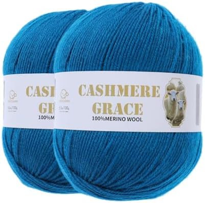 100% Pure Natural Merino Wool Yarn (4ply) - Each Ball 3.5 OZ/Approximately 320 Yards - Hand-Knitting/Crochet/Knitting - Soft and Non-irritating [2 Ball Set] (Sapphire Blue)