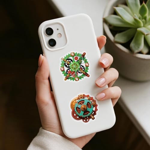56PCS Steampunk Gear Stickers Pack – Vintage Mechanical Gears, Clockwork Designs, Transparent Vinyl Decals for Scrapbook, Journal, Laptop, Planner, DIY Craft, and Gear Art Lovers