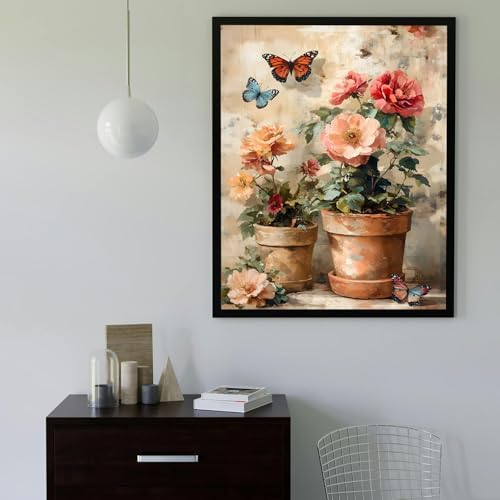 MBNTJHT DIY Flowers Paint by Numbers Kit for Adults,Unframed Potted Flowers Paint by Number Kits for Beginners,Acrylic Watercolor Painting Crafts Kit for Home Decor 16X20 Inch.