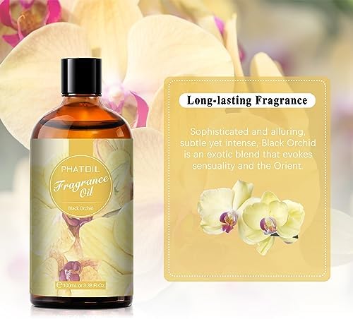 PHATOIL Black Orchid Fragrance Oil for Diffuser Aromatherapy 3.38FL.OZ | Long Lasting Scented Oils For Humidifier, Air Freshener, DIY Soap Candle, Scent Project Making, Aroma Oil for Home Freshening