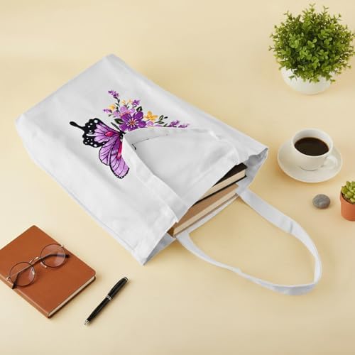 ERKOON Embroidery Canvas Tote Bag for Beginners, Needlepoint Arts Crafts Cross Stitch Kits for Adults Including Stamped Embroidery Bag with Hoops, Needle, Instruction and Color Threads (Butterfly)