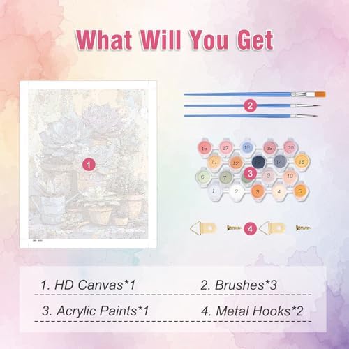 Amaieuin Succulent Adult Paint by Numbers,Canvas Paint by Numbers for Adults,Succulent Paint by Number Adult for Home Decor Gifts 16x20in